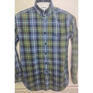 L.L. BEAN Men's Small L/S Cotton Flannel Button Down Shirt Blue Green Plaid